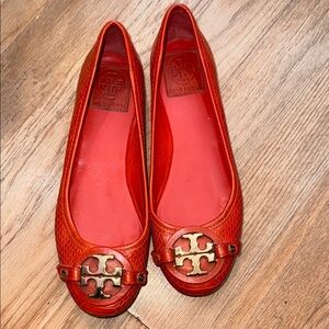 Tory Burch Orange Loafers with Signature Medallion